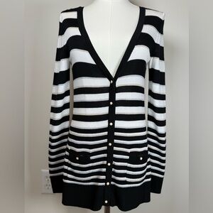 White House Black Market Metallic Striped Button Down Sweater Cardigan Sz Small